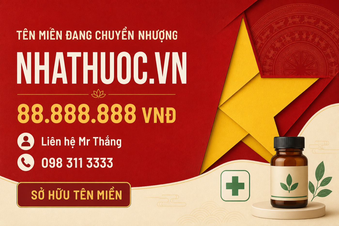 NHATHUOC.VN đang được chuyển nhượng giá 88.888.888 VNĐ, liên hệ Mr Thắng 098 311 3333